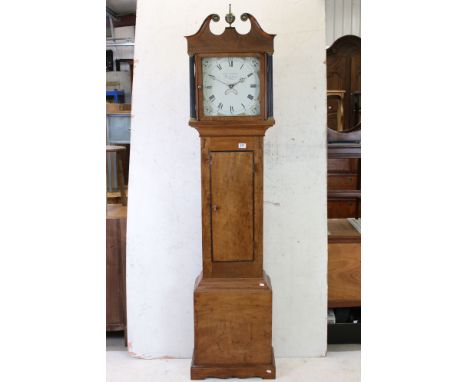 19th century Mahogany ' John Bullock of Melksham ' Longcase Clock, the 12" painted face with Roman and Arabic numerals and da