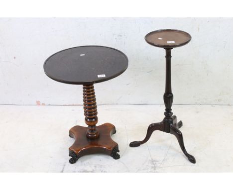 Reproduction Circular Lamp Table, the embossed metal covered top raised on a ribbed column support and platform base with fou