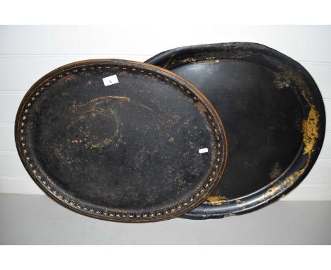Two vintage painted metal serving trays