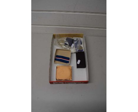 Box of mixed items to include an authorised replica of the Malta George Cross 50th Anniversary, powder compact and other item