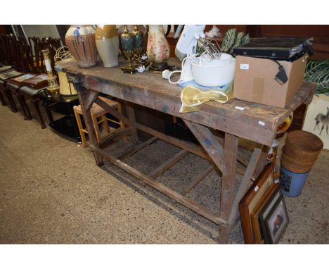 Large vintage wooden work bench