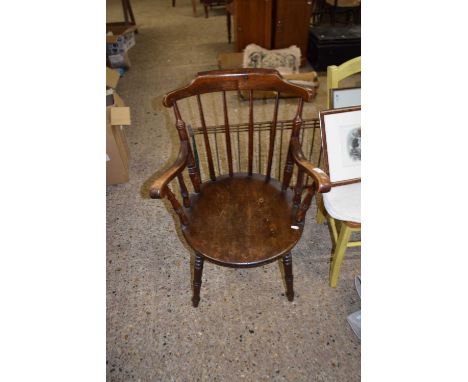 Early 20th Century circular seated stick back carver chair on turned legs