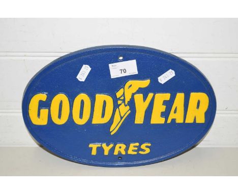 Cast iron wall plaque marked Goodyear Tyres