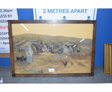 Daphne K Kennett, Study of a Bedouin Encampment, watercolour, framed and glazed