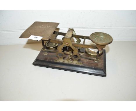 Vintage brass postal scales and weights