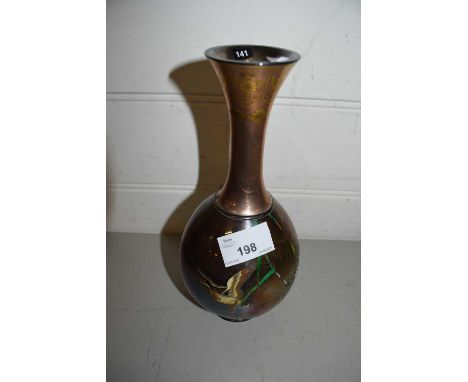 Oriental silver plated baluster vase with engraved and enamel detail of ducks