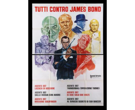 Italian 4-Fogli poster for "Tutti Contro James Bond" (1972) - "Everybody Against James Bond". The poster created for the Ital