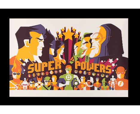 Inspired by DC's famed toy line, Tom Whalen was commissioned to create this limited edition "Super Powers" Screen Print in 20