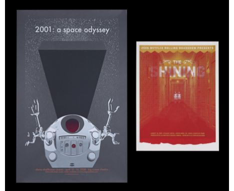 Two Mondo movie posters for Stanley Kubrick's "The Shining" (1980) and "2001: A Space Odyssey" (1968). "The Shining" is an ea