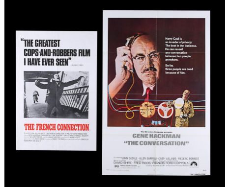 A pair of Gene Hackman movie posters. A UK Double Crown from "French Connection" (1971) which features a stark black-and-whit