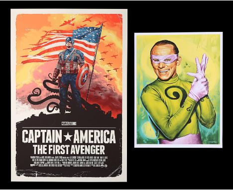 A pair of superhero themed alternative movie posters. Marvel's "Captain America: The First Avenger" (2019) is a limited editi