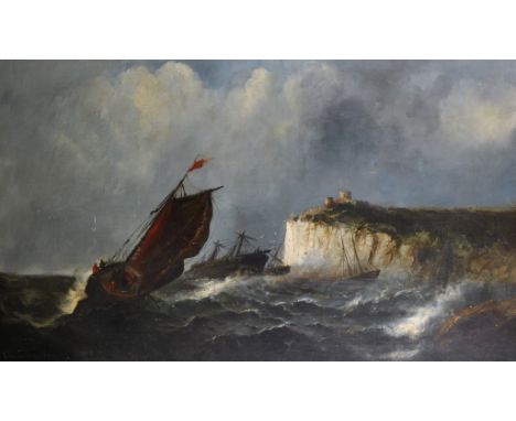 John Constable Fanning (19th Century) British. Shipping in a swell off the coast, Oil on Canvas, Signed and Dated'78, 30" x 5