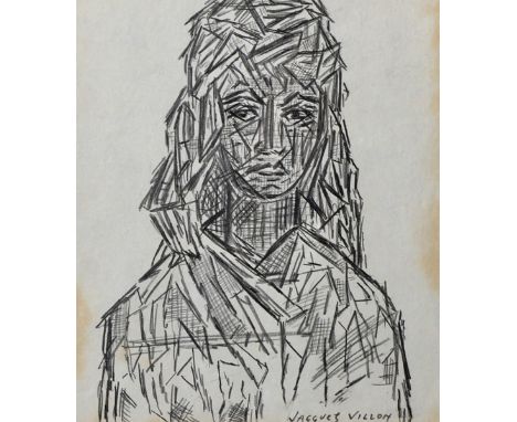 Jacques Villon (1875-1963) French. A Cubist Portrait of a Man, Pencil, Signed, 8" x 7".