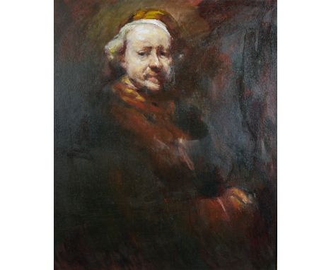 After Rembrandt van Rijn (1606-1669) Dutch. A Self Portrait, Oil on Board, 30" x 25".