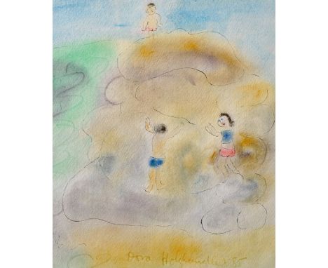 Dora Holzhandler (1928-2015) French/British. Children Playing on a Beach, Watercolour, Signed and Dated '85, 10.5" x 9".