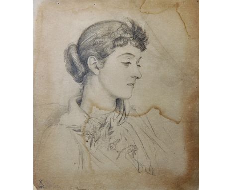 19th Century English School. Portrait of a Girl, Pencil, Signed with Monogram and Dated 1886, Unframed, 11.5" x 10", together