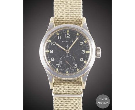 A GENTLEMAN'S BRITISH MILITARY VERTEX W.W.W. WRIST WATCH
CIRCA 1940s, PART OF THE "DIRTY DOZEN", WITH MOD DIAL &amp; HANDS

M