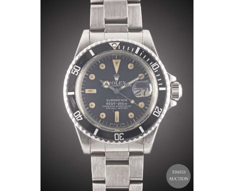 A GENTLEMAN'S STAINLESS STEEL ROLEX OYSTER PERPETUAL DATE SUBMARINER BRACELET WATCH
CIRCA 1978, REF. 1680
Movement:&nbsp;26J,