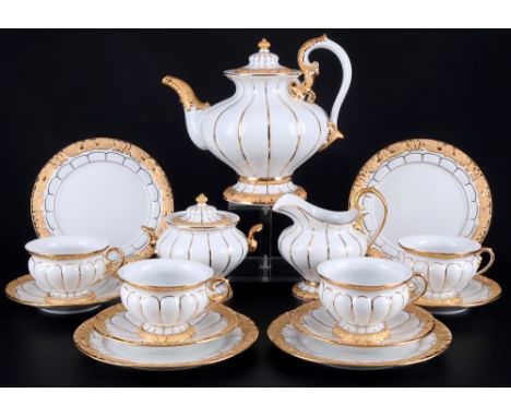 Meissen X-Form Teeservice für 4 Personen 1.Wahl, tea service for 4 pers. 1st choice,15-teiliges Porzellan, blaue Schwertermar