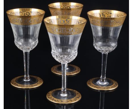 St. Louis Thistle Gold 4 Weingläser No. 3, wine glasses,Kristall, Frankreich, Serie Thistle Gold, teils mit Ätzmarke, 4x H 16