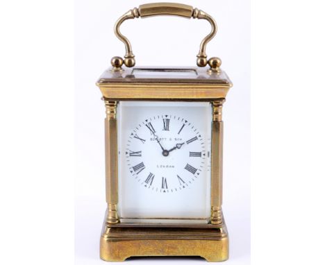 Reiseuhr England Elliott &amp; Son London, Offiziersuhr, brass carriage clock,Messing, England London, Emailzifferblatt mit r