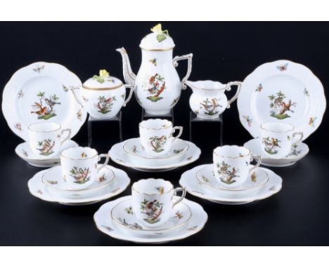 Herend Rothschild Mokkaservice für 6 Personen, mocha coffee service for 6 pers.,21-teiliges Porzellan, Ungarn 20. Jahrhundert