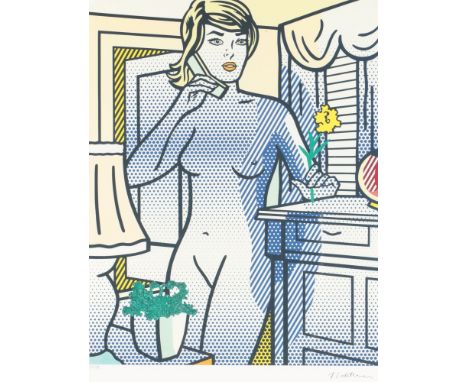 Roy Lichtenstein (1923-1997) weiblicher telefonierender Akt, female phoning nude act,Farb-Offsetdruck auf Arches Büttenpapier