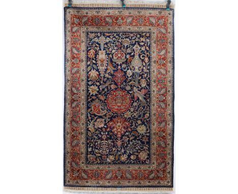 Seidenteppich, silk carpet,Seide/Seide, handgeknüpft, 900.000 Knoten pro qm., 158 cm x 94 cm, Gebr.Silk/silk, hand-knotted, 9