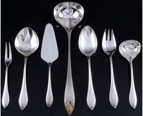 Robbe &amp; Berking Navette 800 Silber 7-teiliges Vorlegebesteck, R&amp;B silver serving cutlery,Silber, gestempelt 800 + Hal