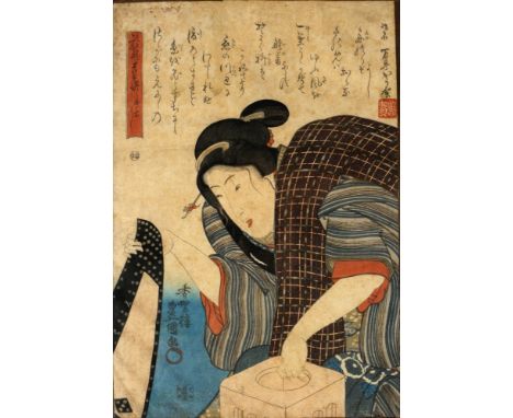 Japan Würfelspielerin, Meiji-Periode, japanese female dicer,Farbholzschnitt/Papier, Japan, Meiji-Dynastie 1868-1912, signiert