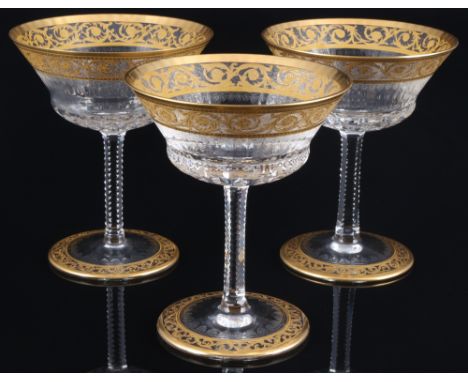 St. Louis Thistle Gold 3 große Sektschalen, large champagne bowls,Kristall, Frankreich, Serie Thistle Gold, teils mit Ätzmark