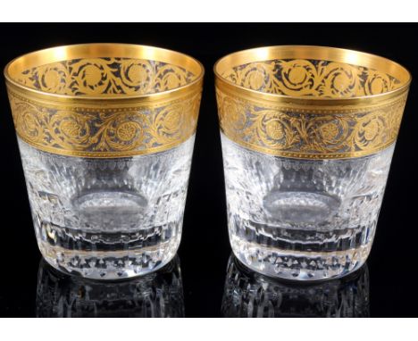St. Louis Thistle Gold 2 große Tumbler, Whiskeybecher, large Whiskey glasses,Kristall, Frankreich, Serie Thistle Gold, mit Ät