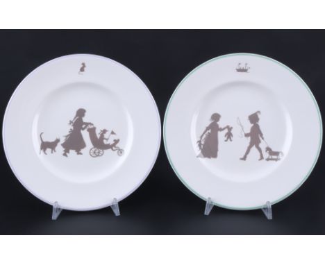 Hermes Paris Silhouettes 2 Kuchenteller, dessert plates,Porzellan, Frankreich Paris, mit grauer Firmenmarke, Dekor Silhouette