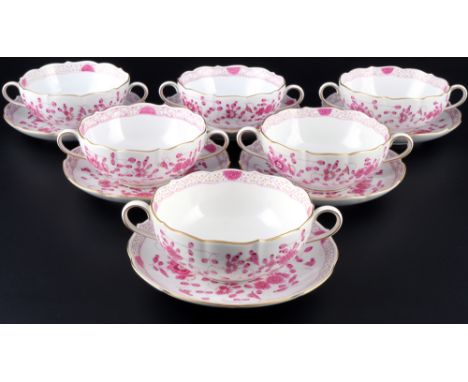 Meissen Indisch Purpur Reich 6 Suppentassen 1.Wahl, soup cups 1st choice,Porzellan, blaue Schwertermarke 1. Wahl, Dekor Indis