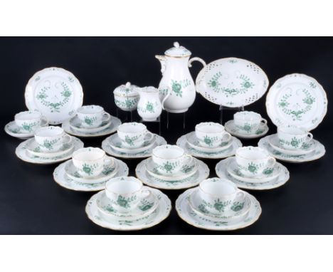 Meissen Indisch Grün Kaffeeservice für 12 Personen, coffee service for 12 pers.,40-teiliges Porzellan, blaue Schwertermarke m