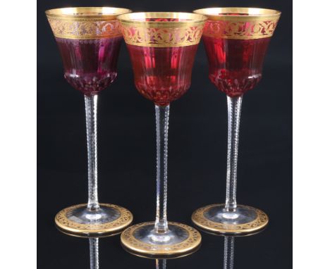 St. Louis Thistle Gold 3 Römergläser, farbig, roemer wine glasses,Kristall, Frankreich, Serie Thistle Gold, in den Farben Rot