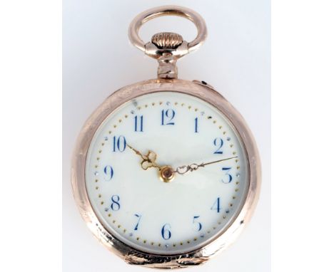 585 Gold Damen Taschenuhr, 14K gold pocket watch art nouveau,RG 585/000 Rosegold, Rückdeckel gestempelt 0,585, H mit Aufzugsk