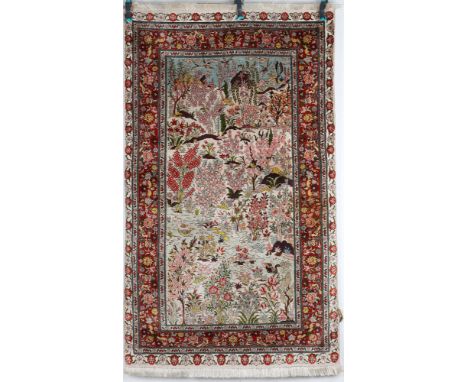 Seidenteppich, silk carpet,Seide/Seide, handgeknüpft, 900.000 Knoten pro qm., 153 cm x 91 cm, Gebr.Silk/silk, hand-knotted, 9