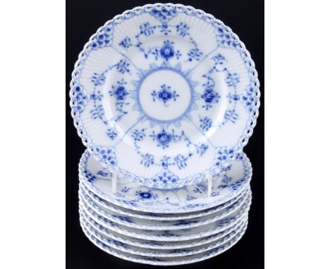 Royal Copenhagen Musselmalet Vollspitze 8 Brotteller 1088, bread plates 1st choice,Porzellan, Dänemark, mit grüner Firmenmark
