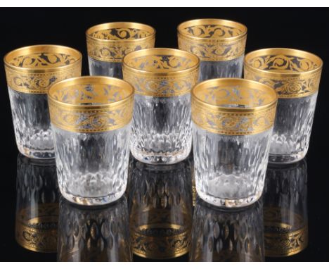 St. Louis Thistle Gold 7 Schnapsgläser, shot glasses,Kristall, Frankreich, Serie Thistle Gold, mit Ätzmarke, 7x H 6 cm x D 4,