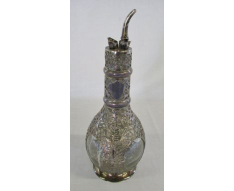 Four section Chinese silver overlaid decanter marked 'sterling' and signed