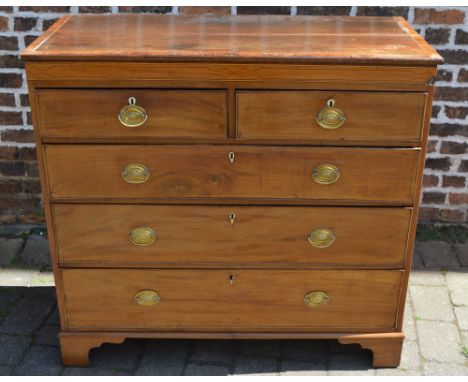 Georgian inlaid chest of drawers on bracket feet with brass plate handles