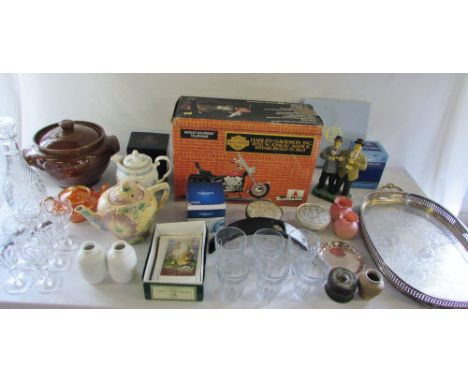 2 boxes of assorted ceramics, glassware and silver plate inc Royal Crown Derby, Caithness, Aynsley, Harley Davidson telephone