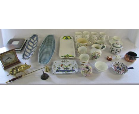 Assorted ceramics inc House of Commons mugs & Poole, clock, photo frames and brass ware