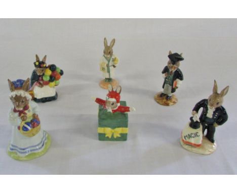 Various Bunnykins figures inc Old Balloon seller, Magician, Mrs Bunnykins at the Easter parade and School Master