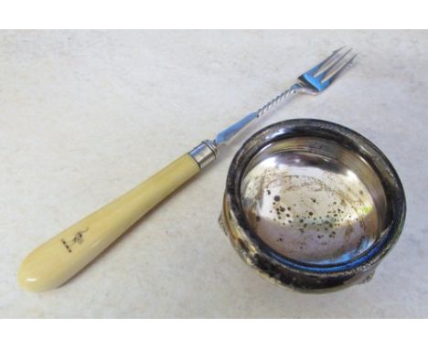 Silver salt (missing liner) Birmingham hallmark weight 1.19 ozt & pickle fork Sheffield hallmark total weight 0.88 ozt