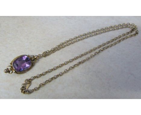 9ct gold amethyst pendant on a 9ct gold chain total weight 17.7 g
