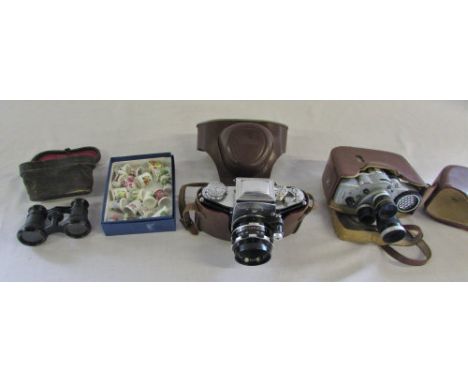 Cased opera glasses, thimbles, Exakta Varex camera & a Bauer 88H automatic camera