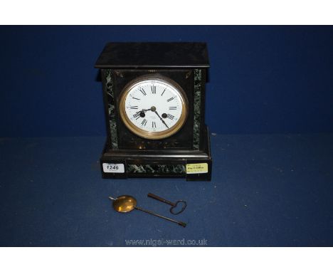 A marble Mantle Clock by Alford & Son, Paris, with key and pendulum