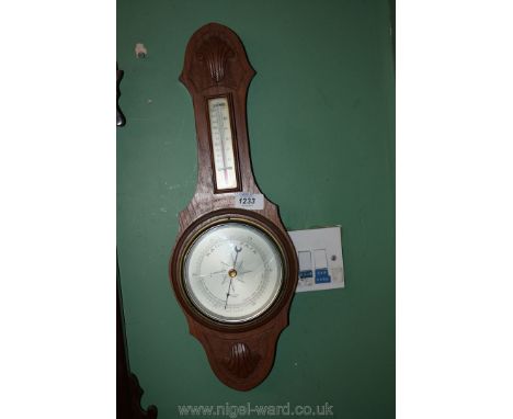 An Oak  Mounted Wall Barometer and Thermometer by Vage & Sons of Truro.